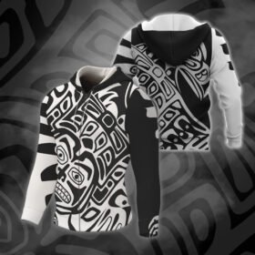 Native American 3D Zip Hoodie Eagle Black And White BNT414ZHv1
