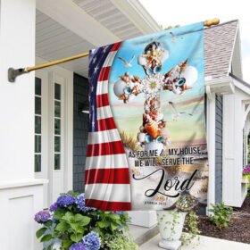 We Will Serve The Lord. Seashells Christian Cross American Flag THH3633F
