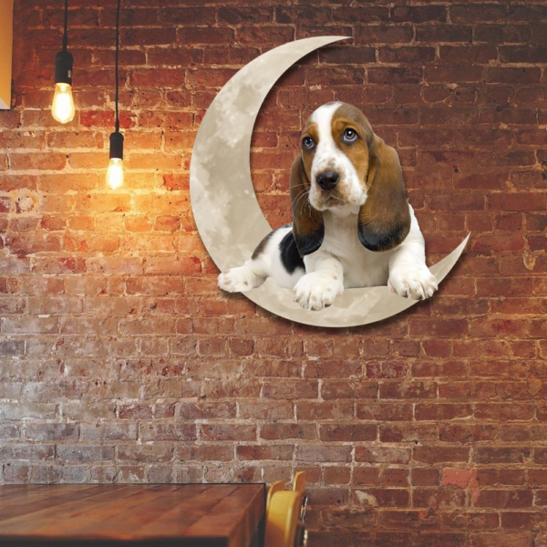 Basset Hound And Moon Hanging Metal sign QNK879MSv59