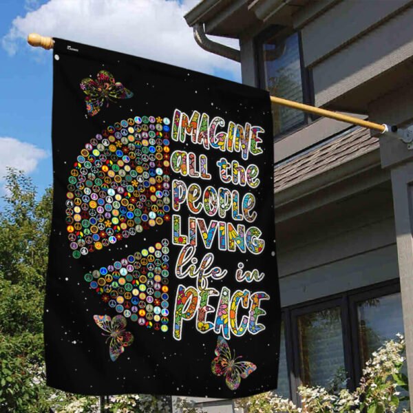 Hippie Peace Sign Flag Imagine All The People Living Life In Peace TTV470F