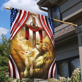 Lion Of Judah Lamb Of God Jesus Christ Rugged Cross American Flag THH3594F