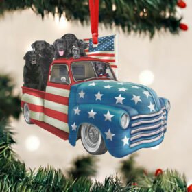 Black Labrador Retrievers In American Flag Truck Ornament QNK1026O