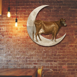 Jersey Cow And Moon Hanging Metal Sign QNK1005MSv9