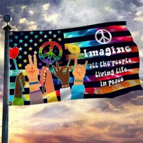 Hippie Grommet Flag Imagine All The People Living Life In Peace DBD3141GF