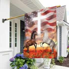 Patriotic Horses Rearing Flag DDH3186F