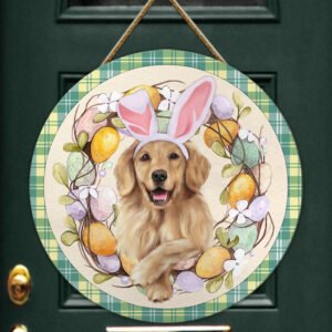Easter Wooden Sign Easter Dog Golden Retriever Bunny Door Hanger TRL1709WD