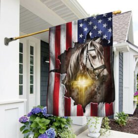 Horse Stand With God Christian Cross American Flag THB3689F