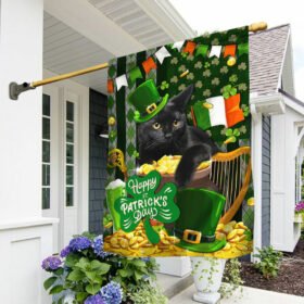 Black Cat Happy St Patrick’s Day Flag LHA2018F