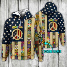 Personalized Peace Sign Hippie Custom Name Zip Hoodie LHA1585ZHCT