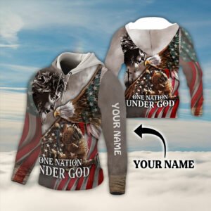 Personalized Veteran One Nation Under God Eagle American Custom Name Zip Hoodie LHA1686ZHCT