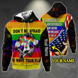 Personalized LGBT Pride Custom Name Zip Hoodie Don't Be Afraid To Wave Your Flag LHA2004ZHCT