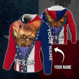 Personalized Texas Longhorns Custom Name Zip Hoodie LNH014ZHCT