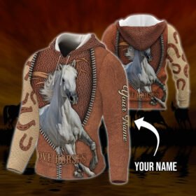 Personalized Zip Hoodie Love Horses Custom Name LNH040ZHCT