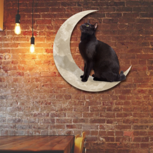 Black Cat On The Moon Hanging Metal sign QNK1012MSb