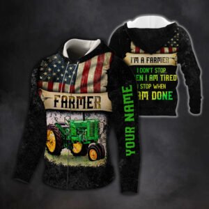 Personalized Zip Hoodie, Proud Farmer Tractor Custom Name QNK1052ZHCT