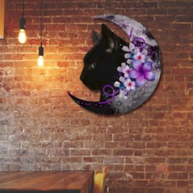 Black Cat With Moon Hanging Metal Sign QNV34MS
