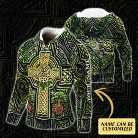 Personalized Irish Celtic Christian Cross Custom Name Zip Hoodie THH1288ZHCT
