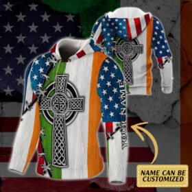 Personalized Irish Celtic Cross American Custom Name Zip Hoodie THH3683ZHCT