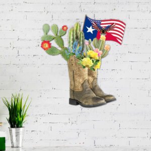 Horse Cowboy Boots Hanging Metal Sign Cactus TPH50MS