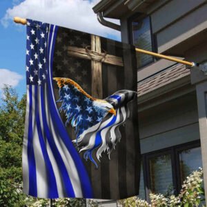 The Thin Blue Line American Eagle Christian Cross Flag THB3698F