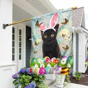 Black Cat In Bunny Ears Easter Flag QNN486FV9a