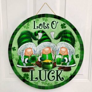Irish St Patrick's Day Round Wooden Door Gnomes Lots O' Luck DBD3290WD