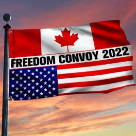 Freedom Convoy 2022 Grommet Flag, Mandate Freedom, Truckers For Freedom, Canadian Truckers, Canadian American Flag QNN702GFv1a