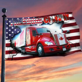 American Canadian Freedom Convoy, Truckers For Freedom, Semi-Trailer Truck, Semi Truck Grommet Flag THH3750GFv4