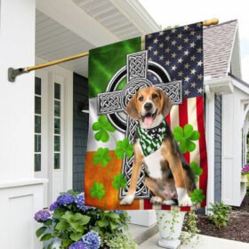 American Irish Flag Beagle Irish Cross Shamrock Flag TRL91Fv6
