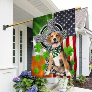 American Irish Flag Beagle Irish Cross Shamrock Flag TRL91Fv6