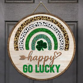 Happy St. Patrick's Day Door Sign Green Round Wooden Sign TPH72WD