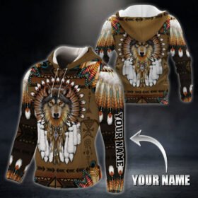 Personalized Wolf Native American Zip Hoodie Custom Name THB2937ZHCTv1