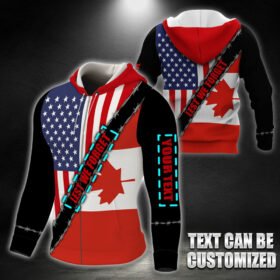 Personalized USA Canada Friendship. American Canadian Custom Text Zip Hoodie THB3748ZHCT