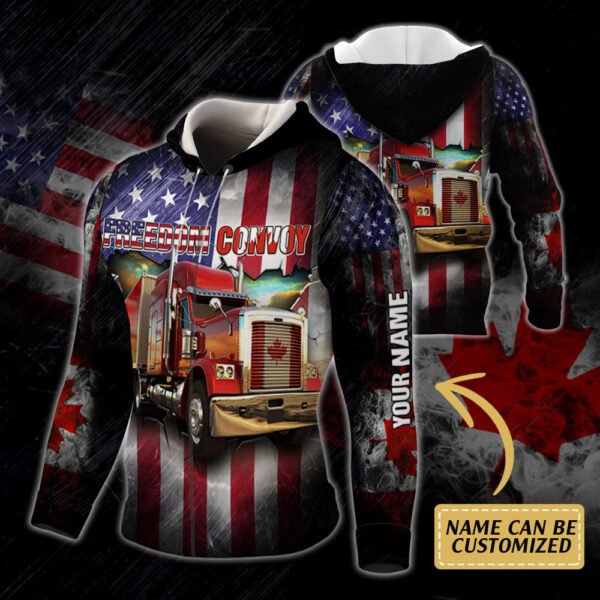 Personalized Truck. Freedom Convoy 2022. Truckers For Freedom. Mandate Freedom American Canadian 3D Zip Hoodie THH3750ZHCT