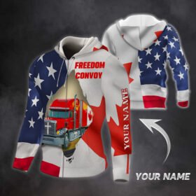 Personalized 3D Zip Hoodie Freedom Convoy 2022 Canadian Trucker Mandate Freedom American Canadian Hoodie TRV1791ZHCT