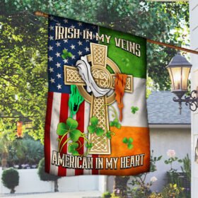 Irish Celtic Knot Cross Flag  Irish In My Veins  American In My Heart MLH2228F