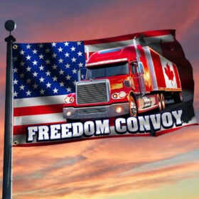 Freedom Convoy 2022 Grommet Flag, Truckers For Freedom, Canadian Trucker, Canadian American Flag QNN705GF