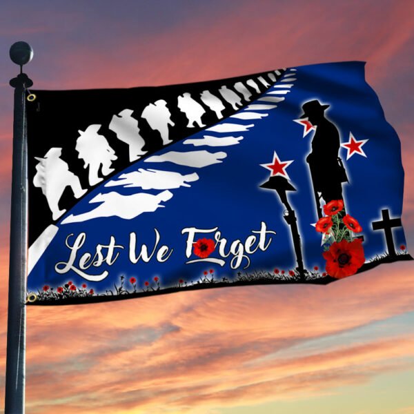 New Zealand Anzac Day Veteran Lest We Forget Grommet Flag LHA2102GF