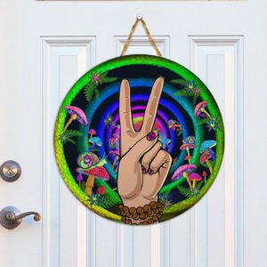Hippie Peace Love Door Sign Magic Word Round Wooden Sign NTB562WD