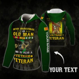 Personalized Zip Hoodie Never Underestimate An Old Man Who Is Also A Vietnam Veteran Custom Text MLH2282ZHCT