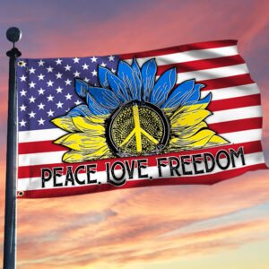 Peace, Love, Freedom Hippie Sunflower Ukraine America Flag THH3783GFv1