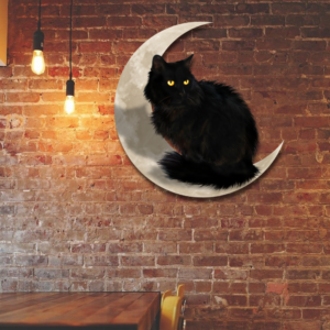 Black Cat On The Moon Hanging Metal sign QNK1012MSd