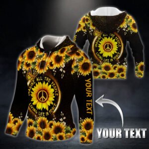 Personalized Hippie Sunflower. Imagine All The People Living Life In Peace 3D Zip Hoodie THB2268ZHCT