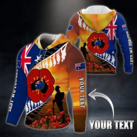 Personalized Lest We Forget. Poppy Veteran Anzac Day. Australian 3D Zip Hoodie THB3801ZHCT