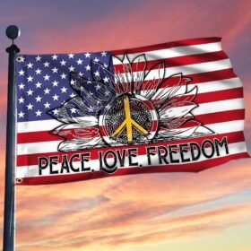 Peace, Love, Freedom Hippie Sunflower American Grommet Flag THH3783GF