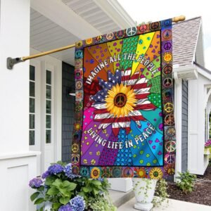 Hippie Sunflower.  Imagine All The People Living Life In Peace Flag THH3791F