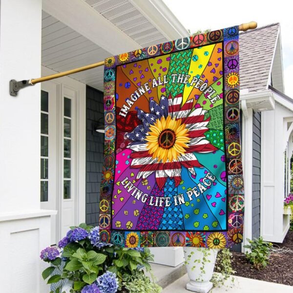 Hippie Sunflower.  Imagine All The People Living Life In Peace Flag THH3791F