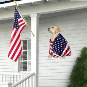 Yellow Labrador Retriever Metal Sign Dog Wrapped In Glory American Patriot BNL592MS
