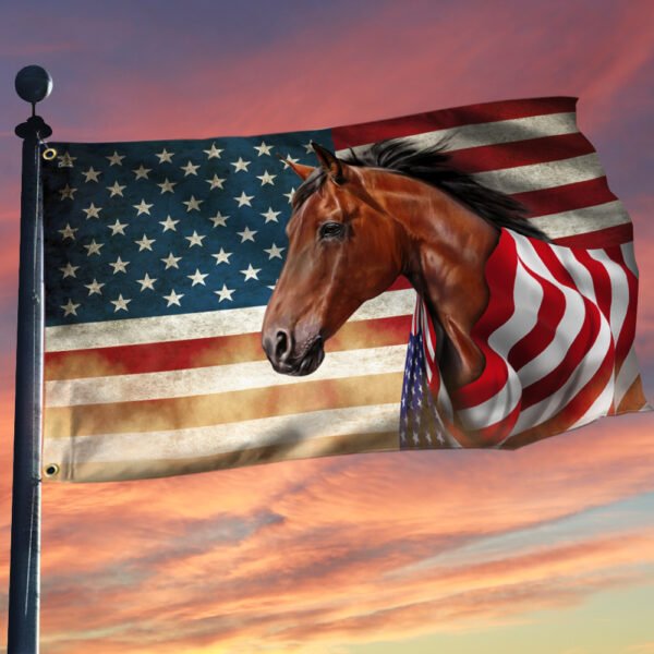 Horse Wrapped In Glory. American Patriotic Horse Grommet Flag THN3710GF