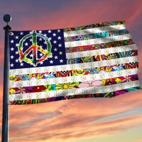 Peace Sign Hippie American Grommet Flag THH3786GF
